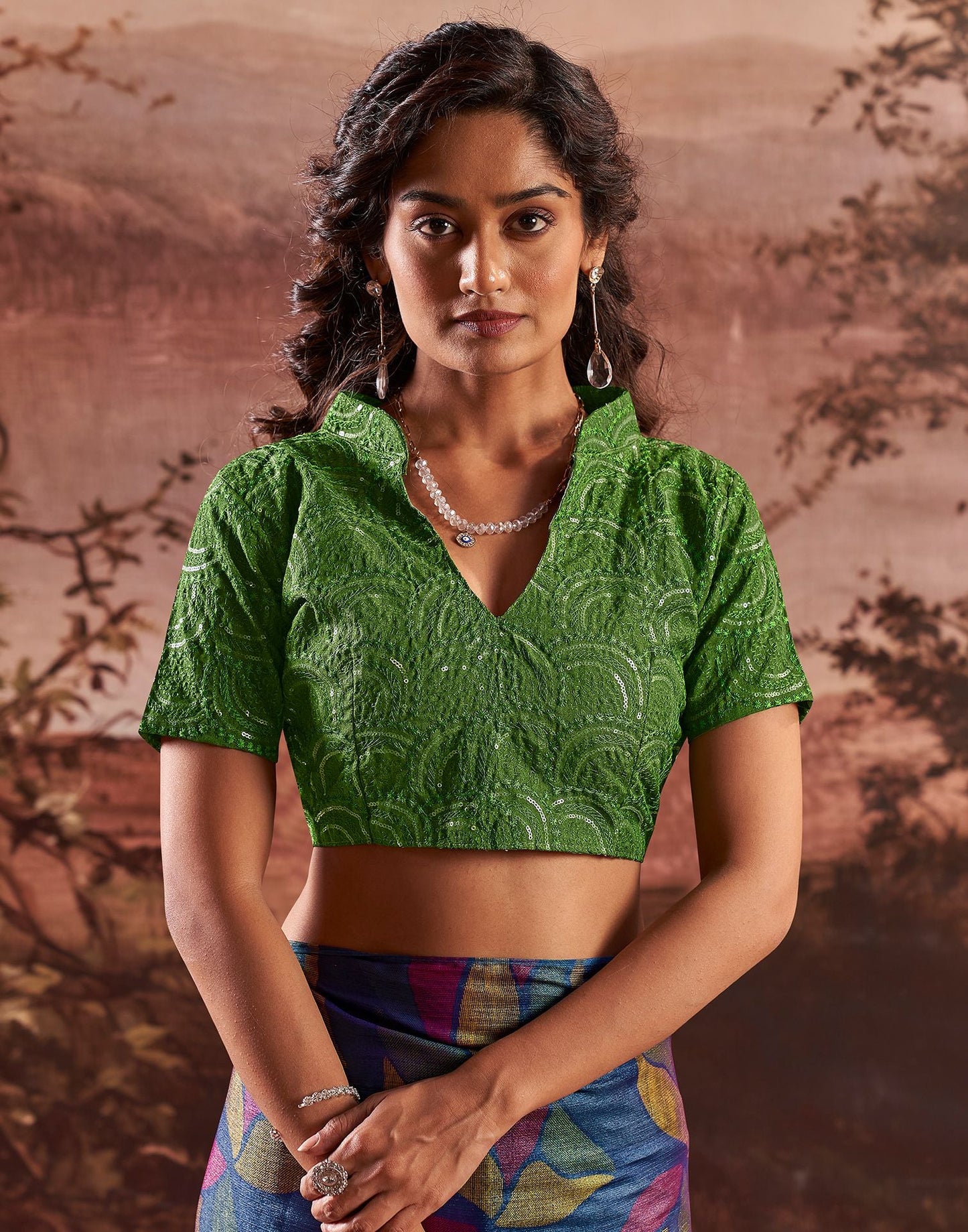 Dark Blue Printed Chiffon Saree