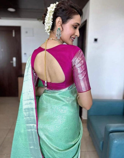 Mint Green Plain Silk Saree