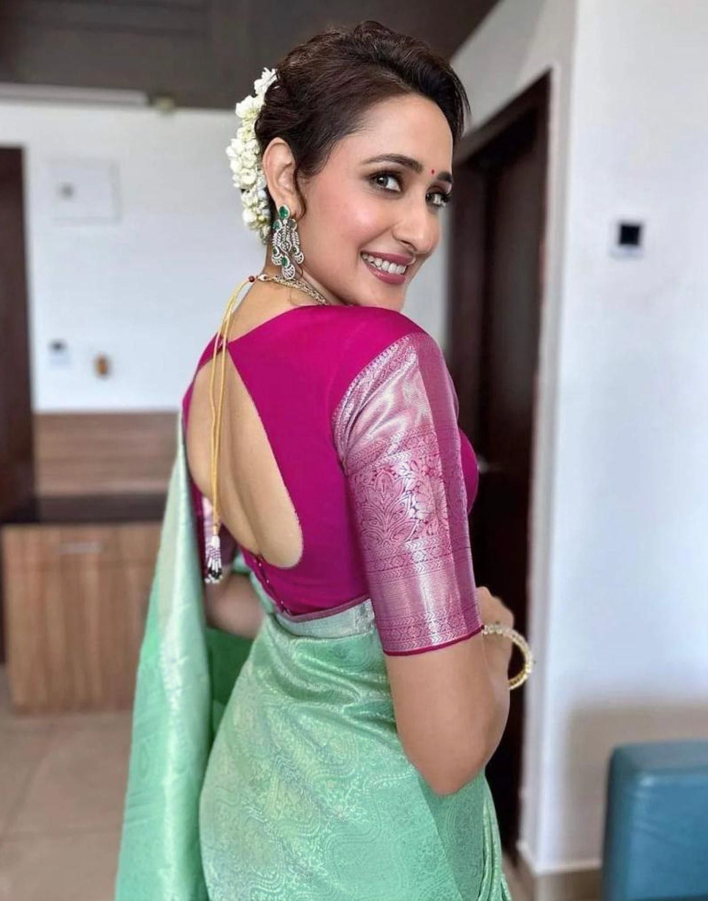 Mint Green Plain Silk Saree