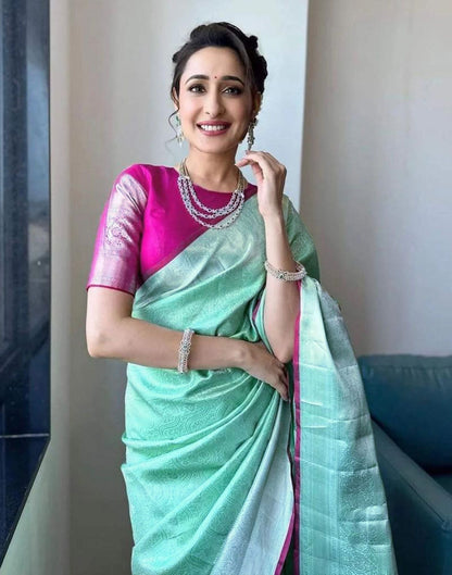 Mint Green Plain Silk Saree