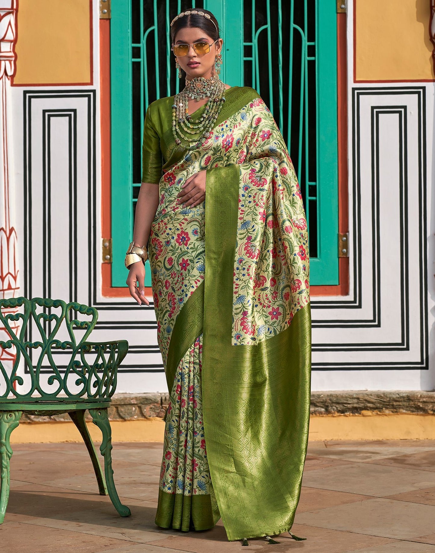 Light Green Printed Silk Saree