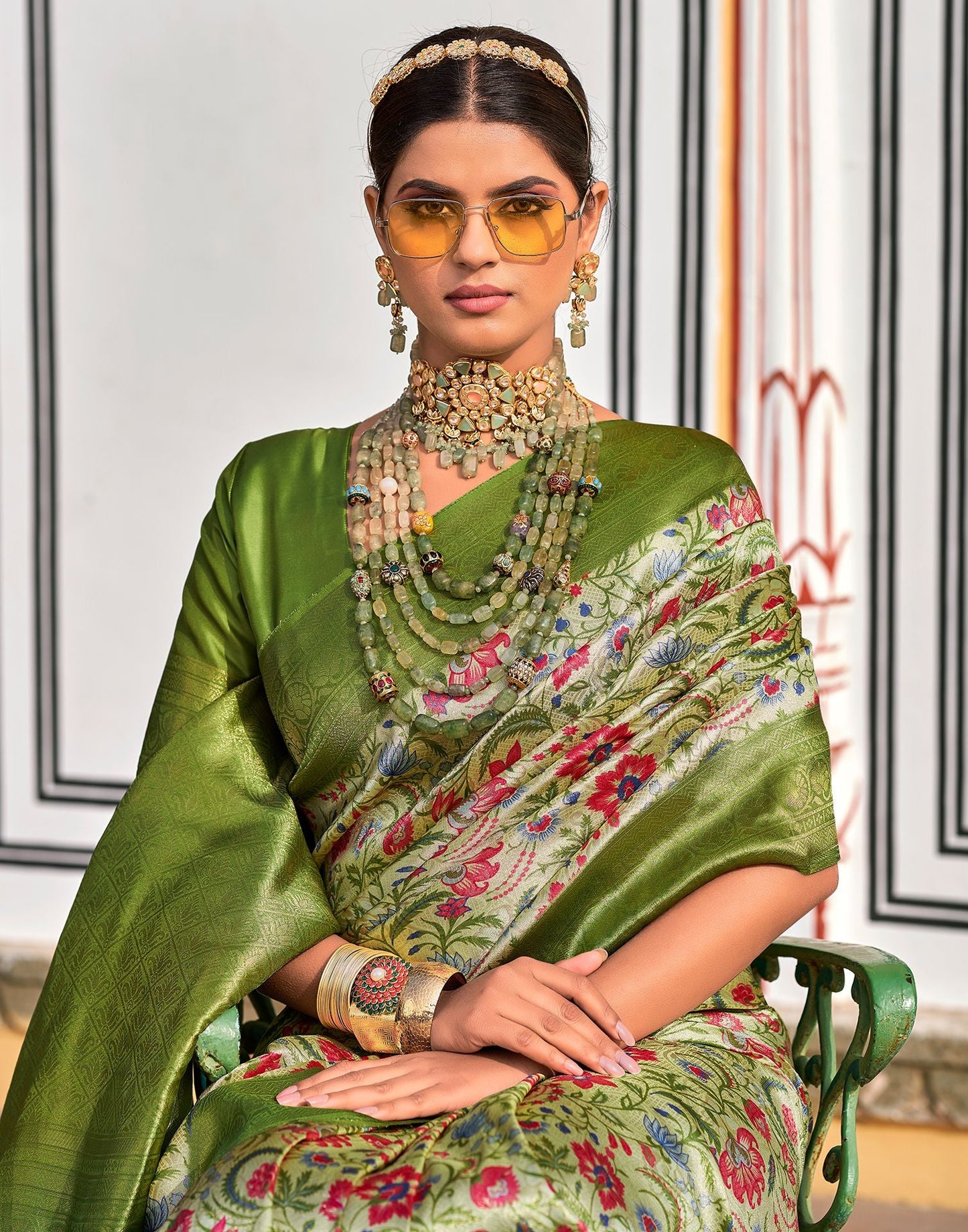 Light Green Printed Silk Saree