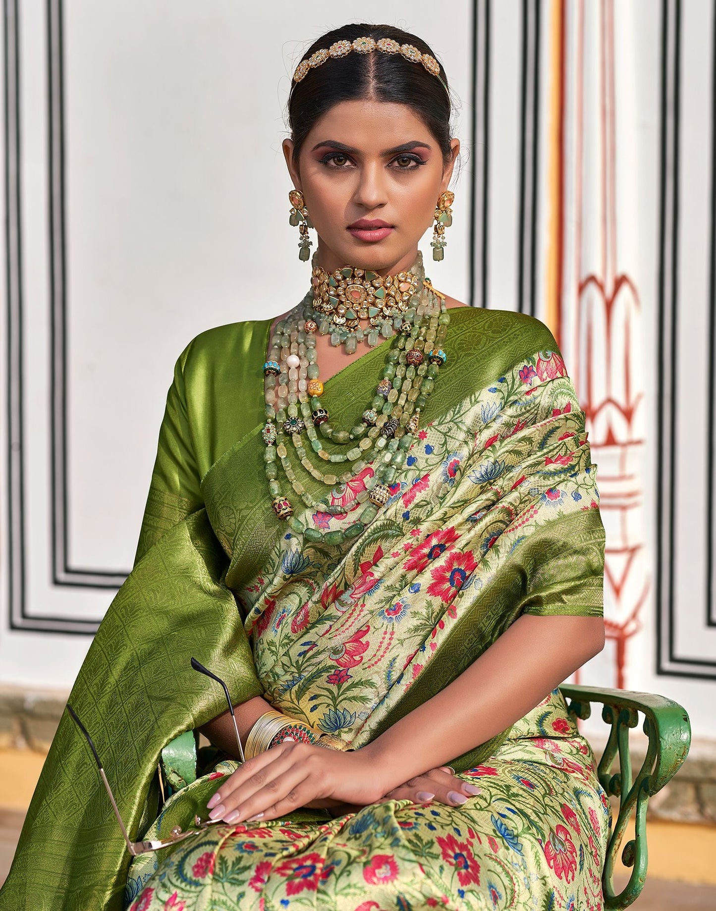 Light Green Printed Silk Saree