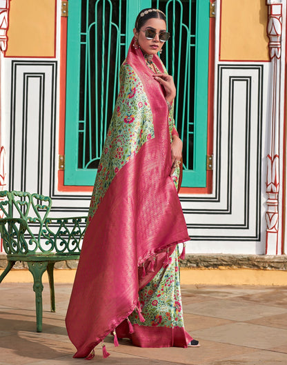 Light Pista Green Printed Silk Saree