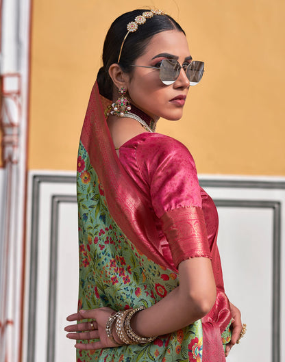 Light Pista Green Printed Silk Saree