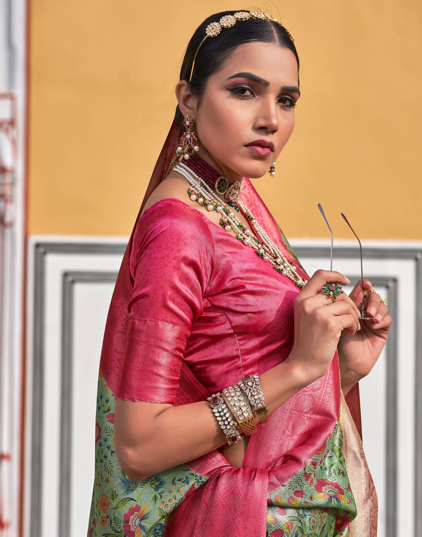 Light Pista Green Printed Silk Saree