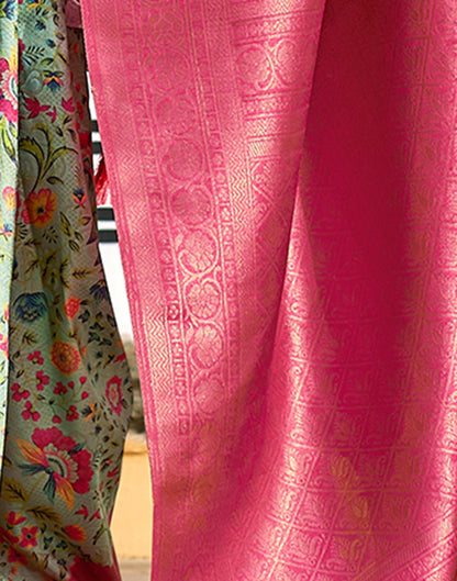 Light Pista Green Printed Silk Saree