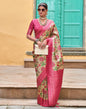 Beige & pink Printed Silk Saree