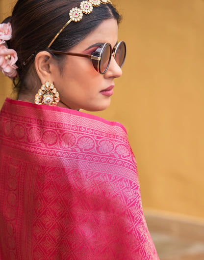 Beige & pink Printed Silk Saree