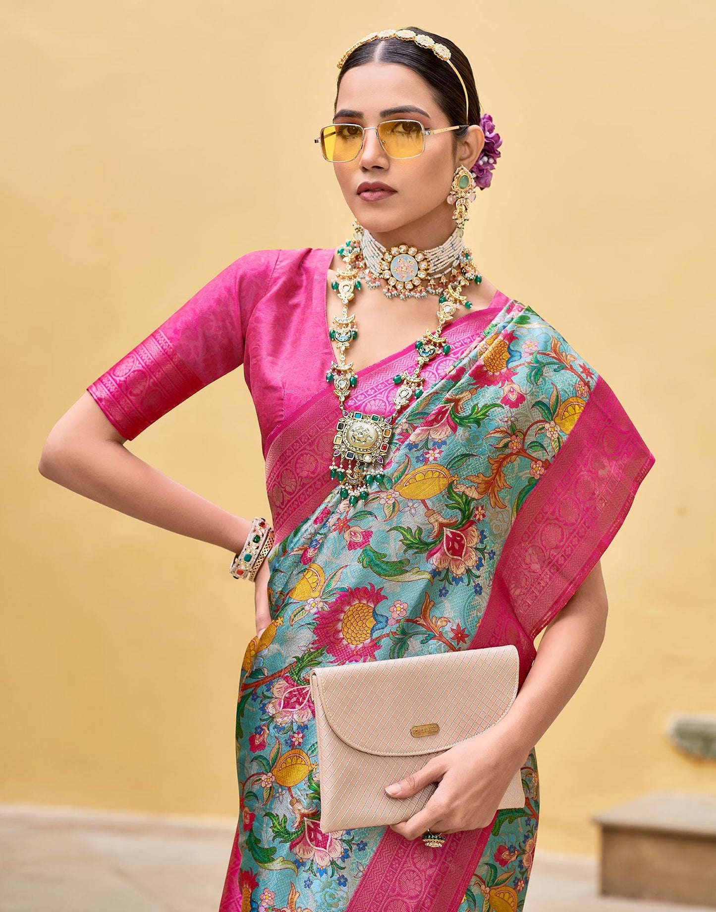 Blue Printed Silk Saree