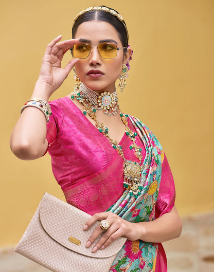 Blue Printed Silk Saree