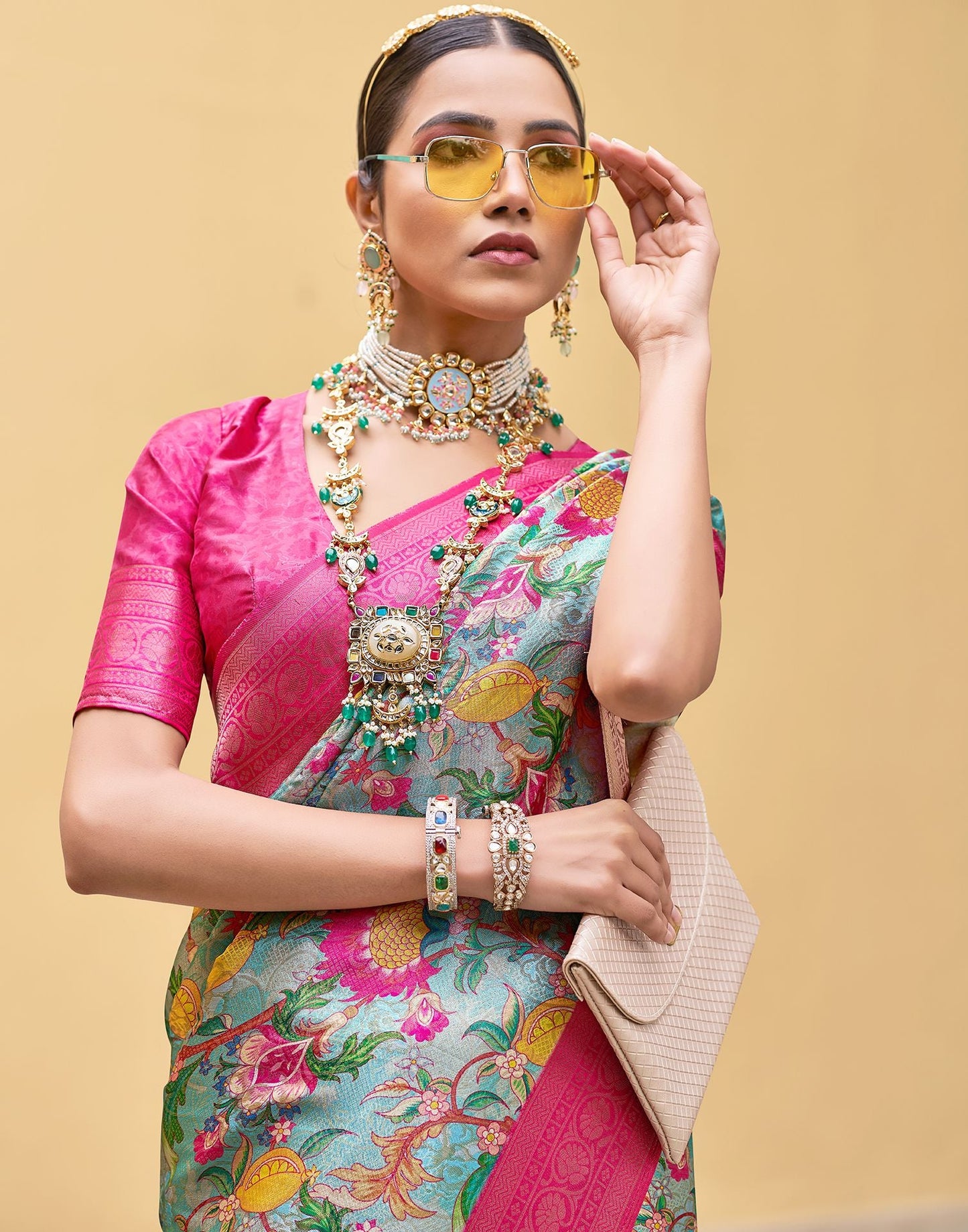 Blue Printed Silk Saree