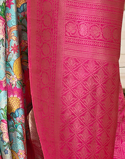 Blue Printed Silk Saree