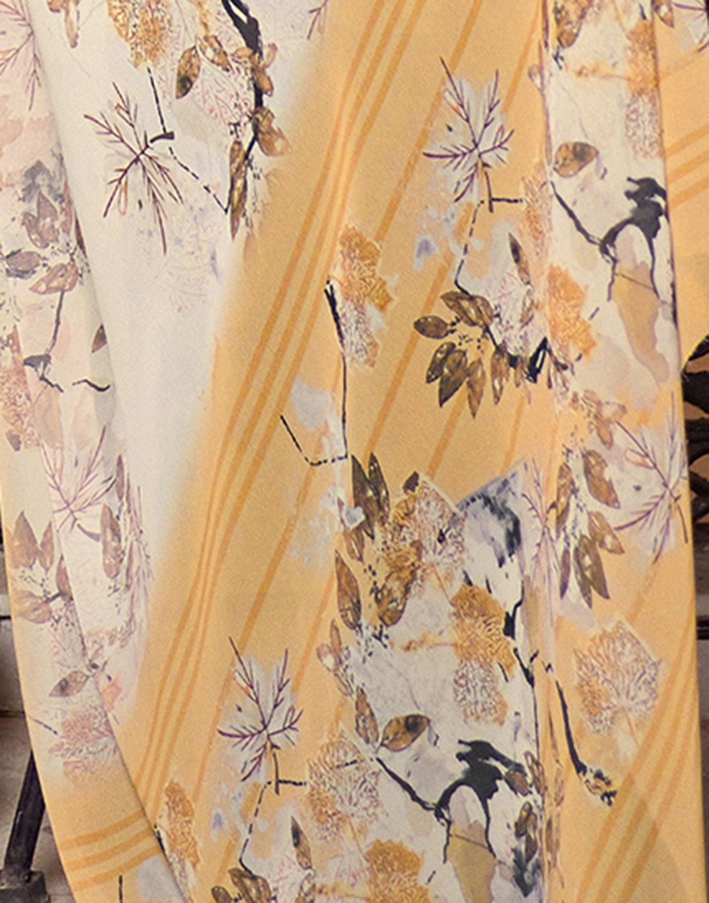 Cream Printed Georgette Saree