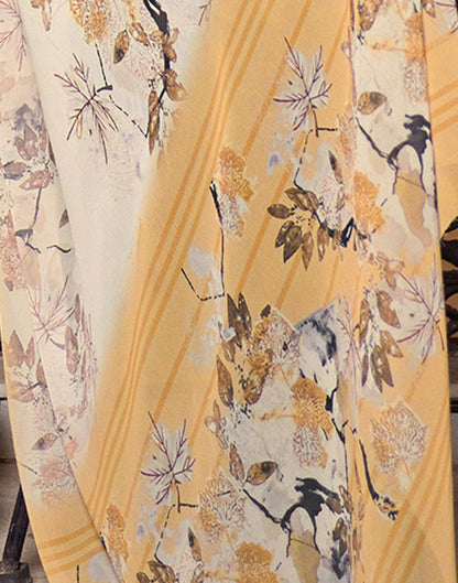 Cream Printed Georgette Saree