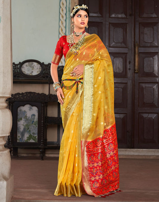 Yellow Jacquard Silk Saree