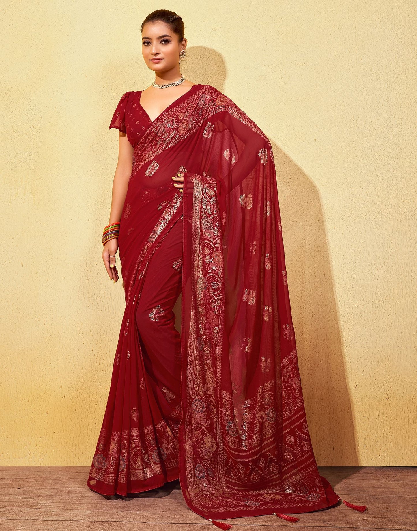 Red Printed Georgette Saree