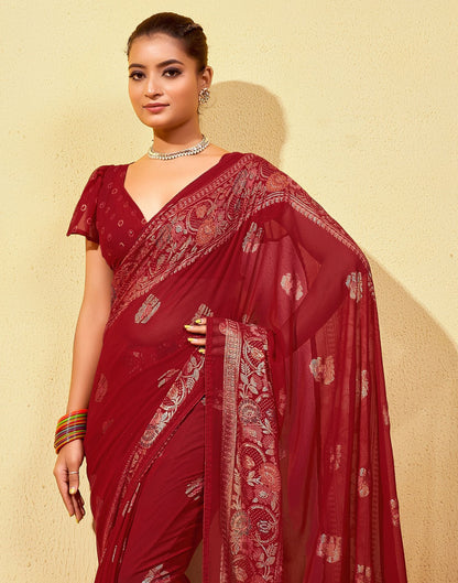 Red Printed Georgette Saree