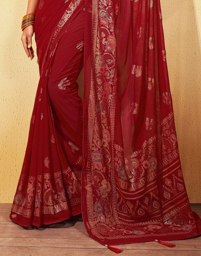Red Printed Georgette Saree