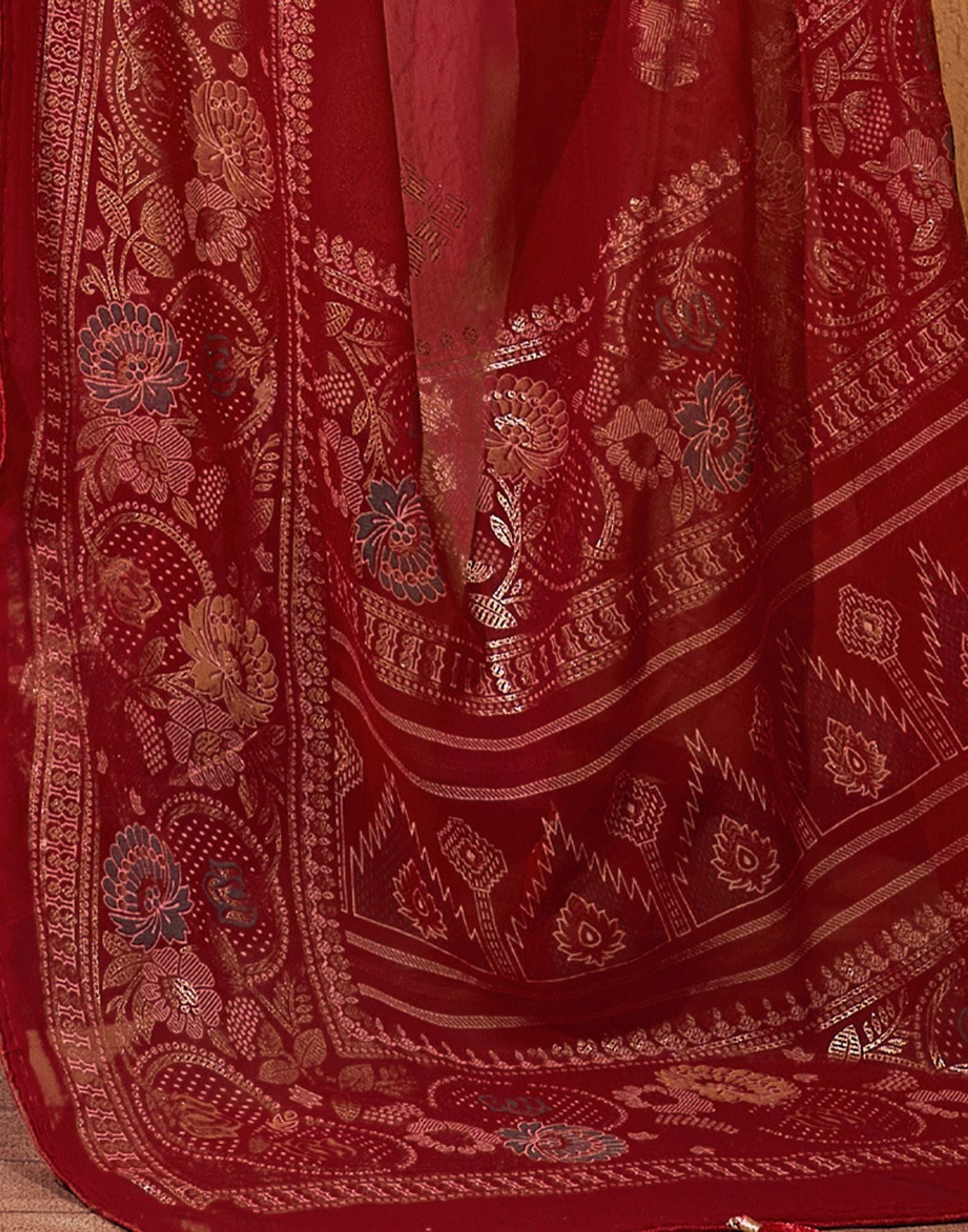 Red Printed Georgette Saree
