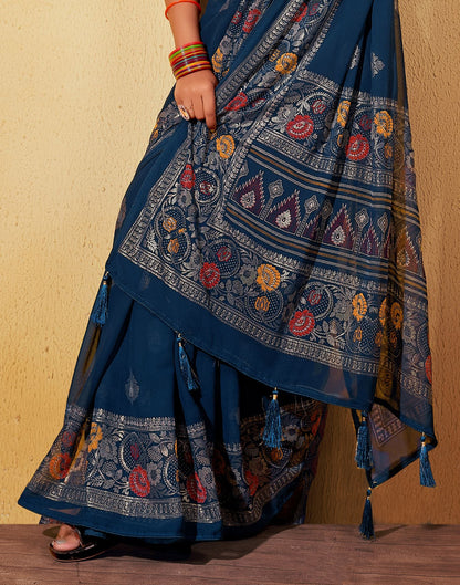 Navy Blue Printed Georgette Saree