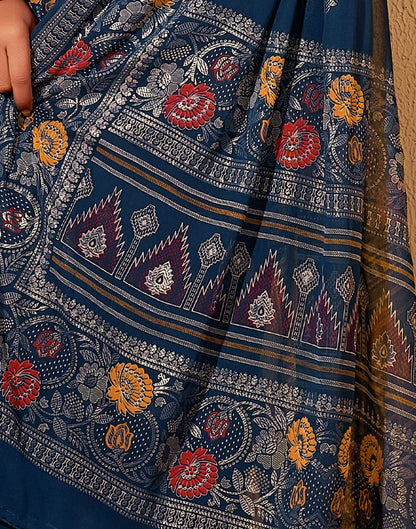 Navy Blue Printed Georgette Saree