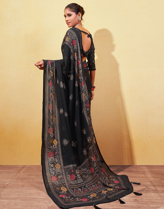 Black Printed Georgette Saree