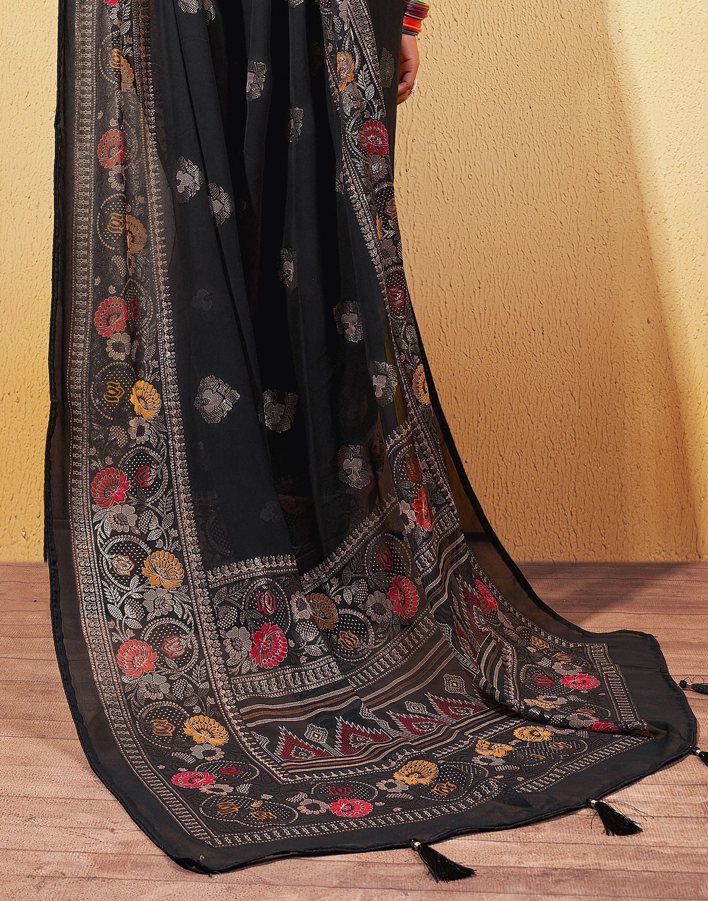 Black Printed Georgette Saree