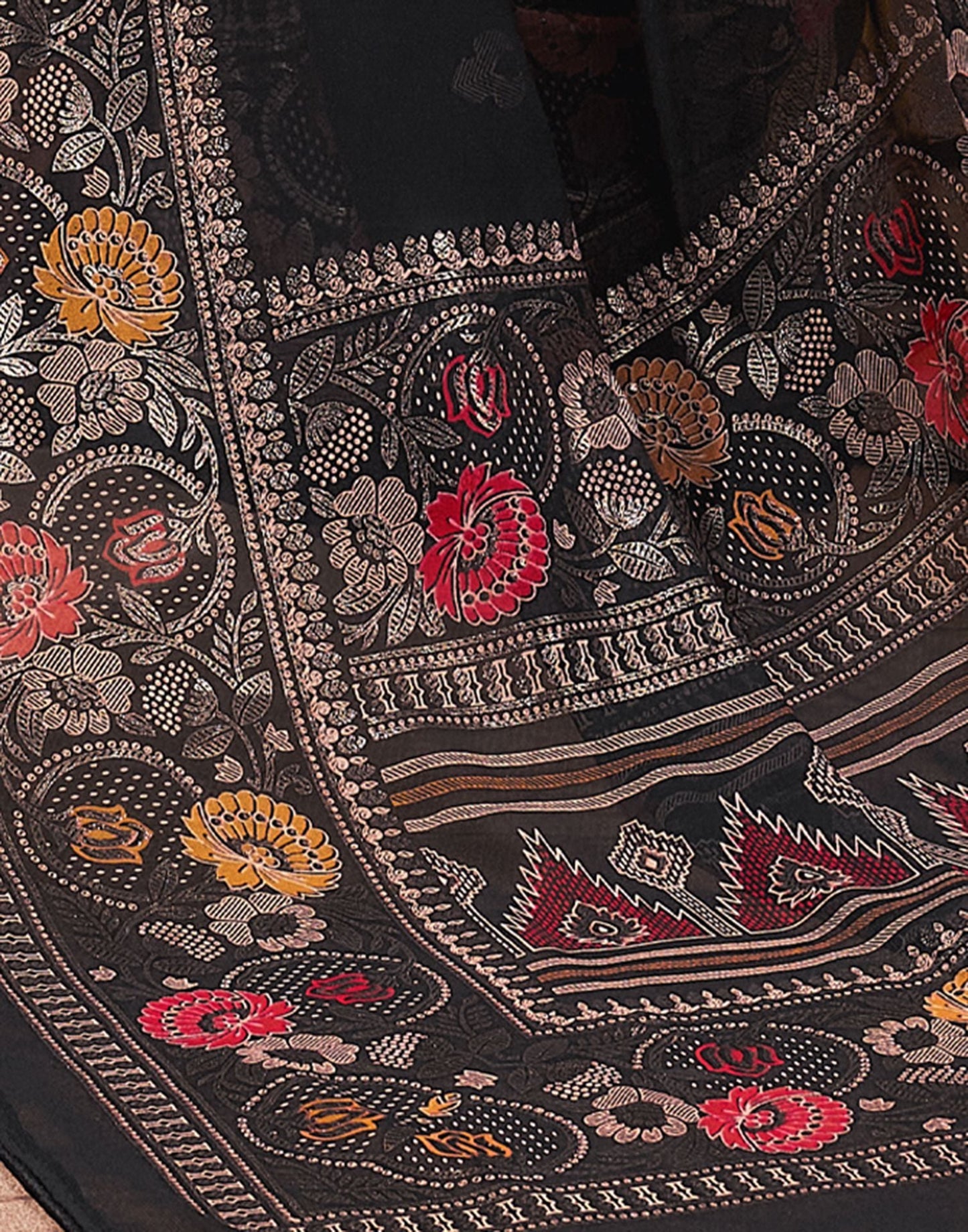 Black Printed Georgette Saree