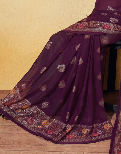 Wine Printed Georgette Saree