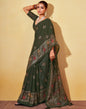 Dark Olive Green Printed Georgette Saree