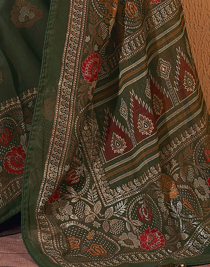 Dark Olive Green Printed Georgette Saree