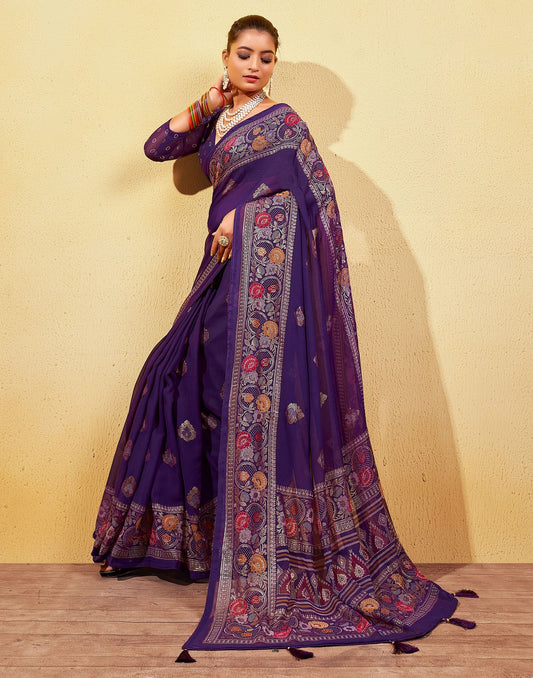 Purple Printed Georgette Saree