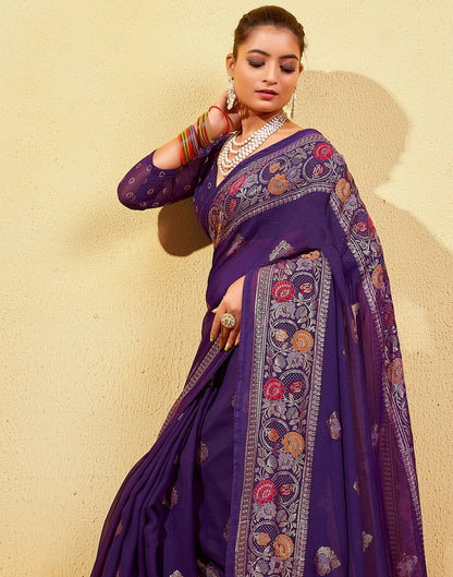 Purple Printed Georgette Saree