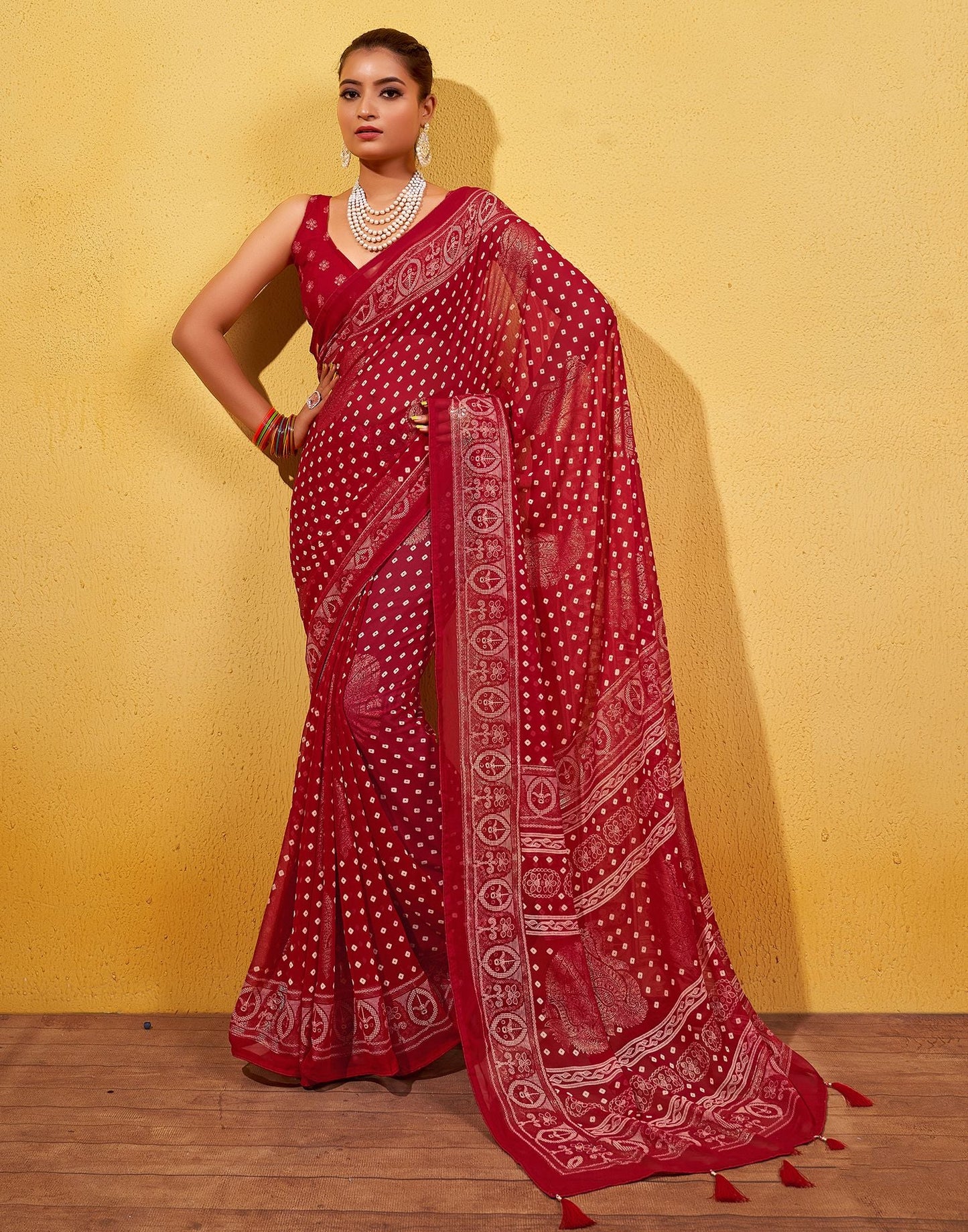 Red Printed Georgette Saree
