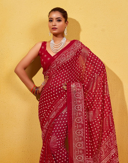 Red Printed Georgette Saree