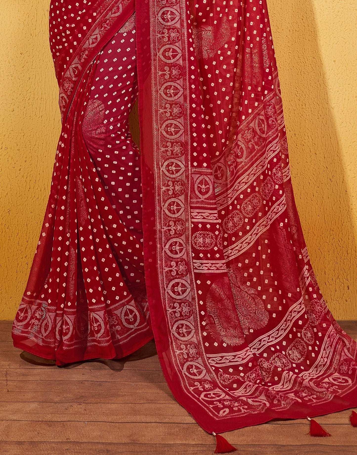 Red Printed Georgette Saree