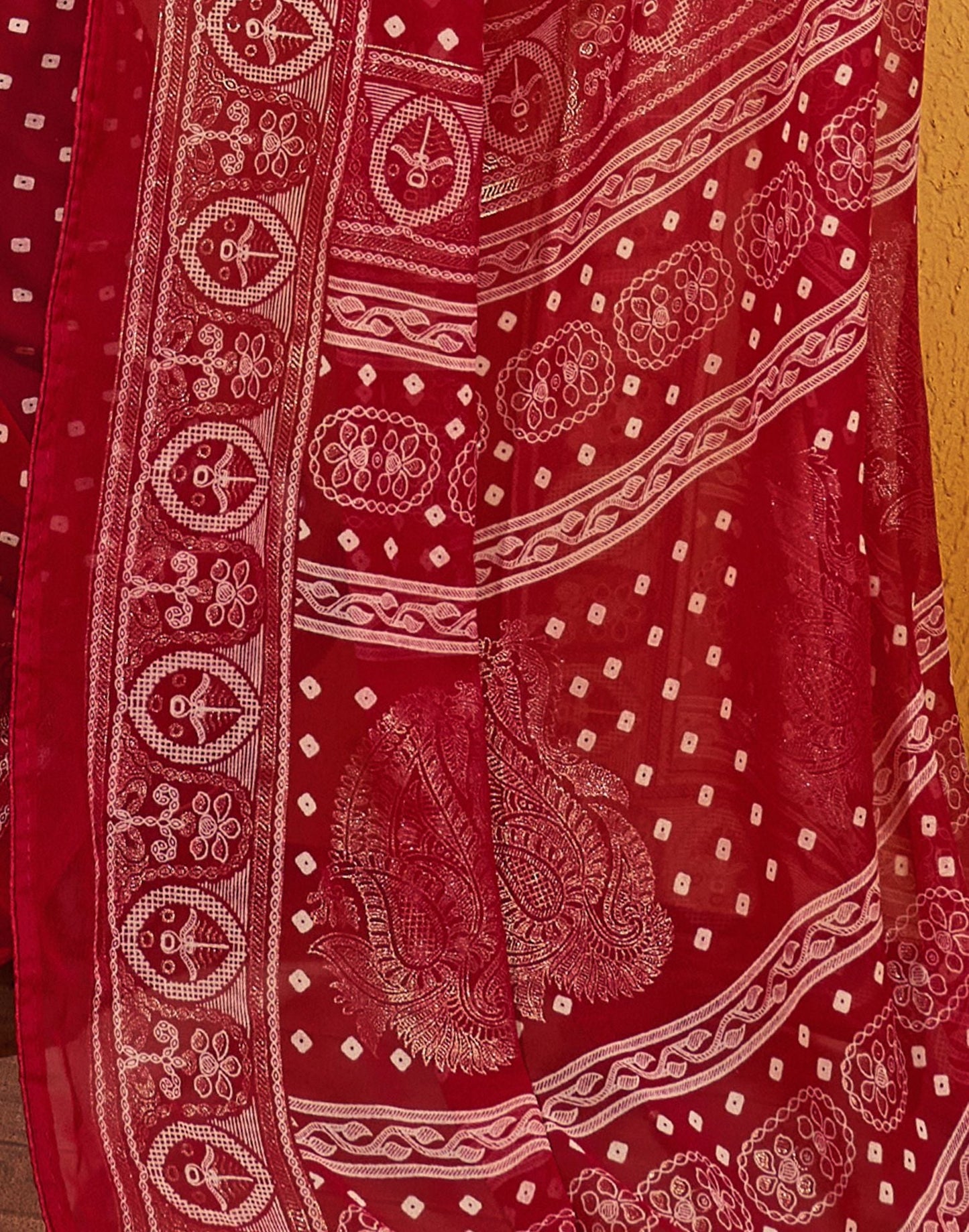 Red Printed Georgette Saree