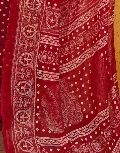 Red Printed Georgette Saree