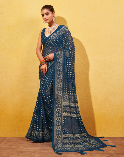 Navy Blue Printed Georgette Saree