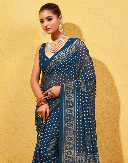 Navy Blue Printed Georgette Saree