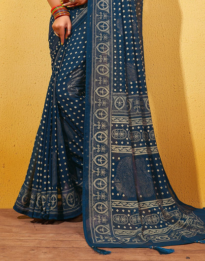 Navy Blue Printed Georgette Saree