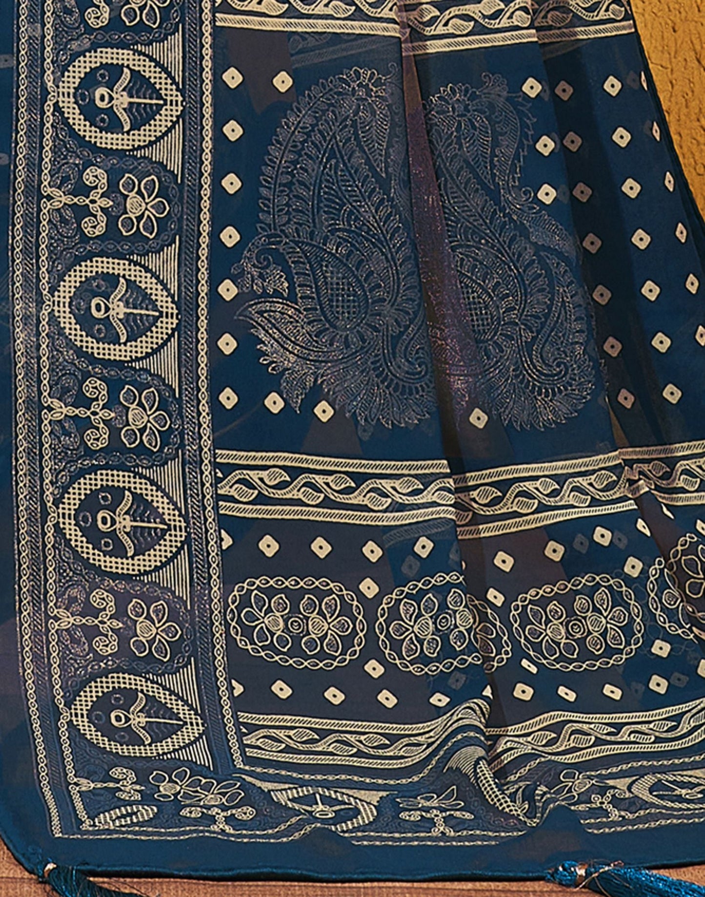 Navy Blue Printed Georgette Saree