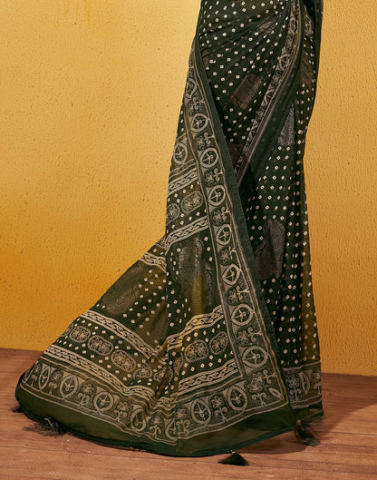 Dark Olive Green Printed Georgette Saree
