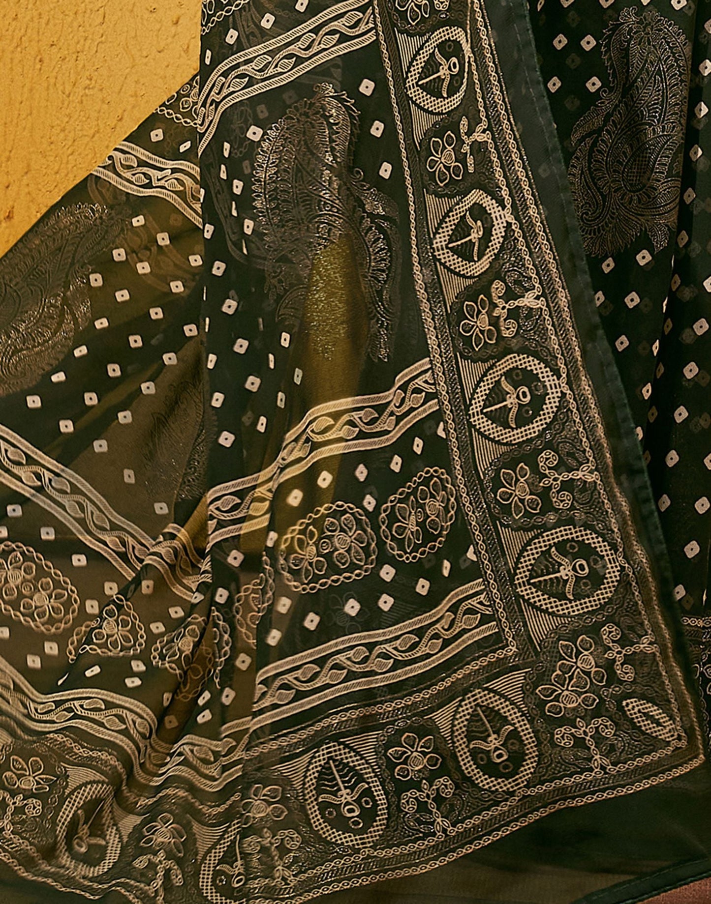 Dark Olive Green Printed Georgette Saree