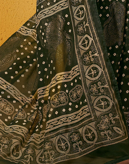 Dark Olive Green Printed Georgette Saree