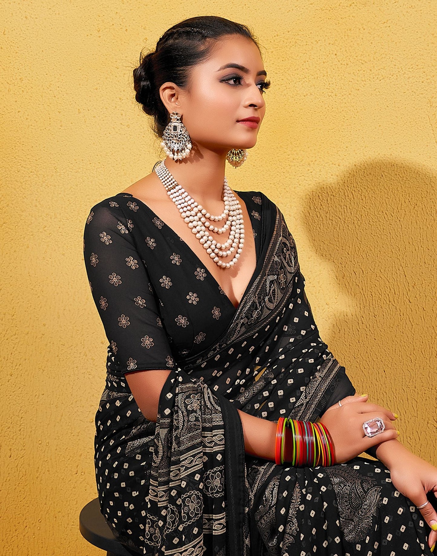 Black Printed Georgette Saree
