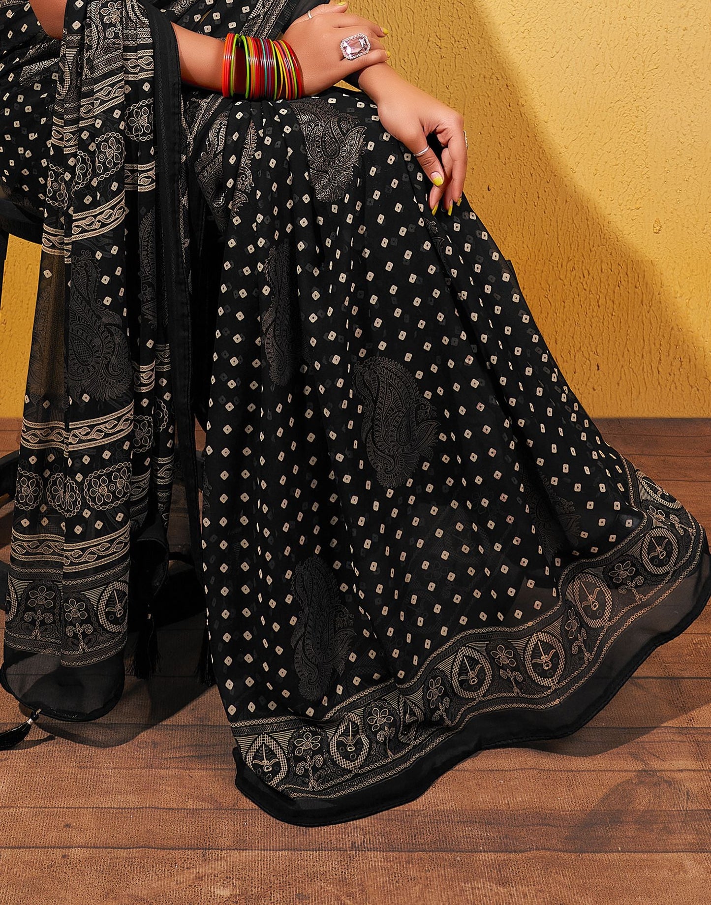 Black Printed Georgette Saree