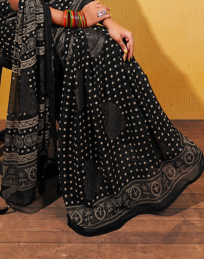 Black Printed Georgette Saree
