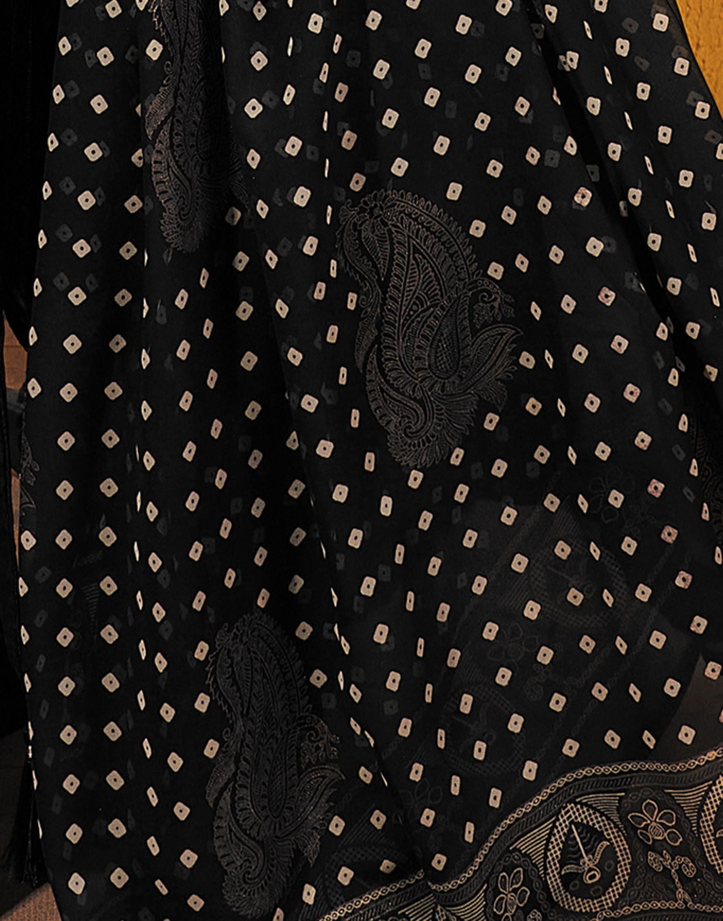 Black Printed Georgette Saree